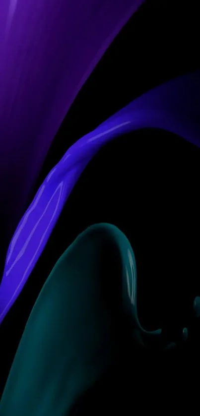 Abstract wallpaper with purple and teal colors on a black background.