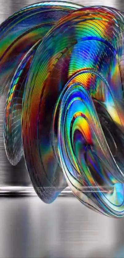 Vibrant abstract wallpaper with swirling colors and metallic textures.