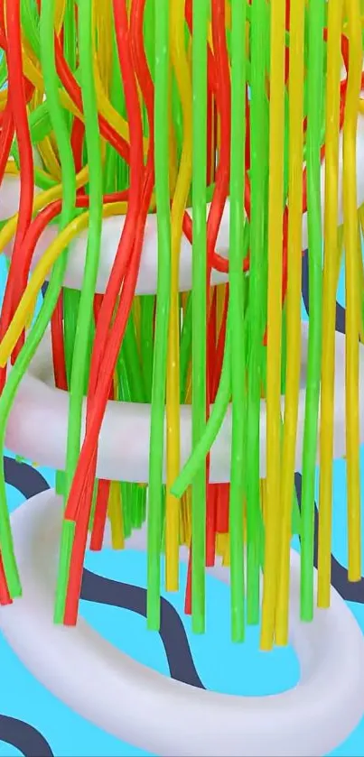 Abstract design with colorful lines on blue background.