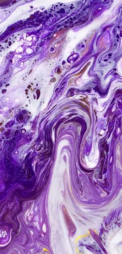 Abstract purple fluid art mobile wallpaper with white accents.