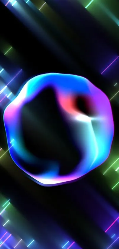 Vibrant neon orb on black background mobile wallpaper.
