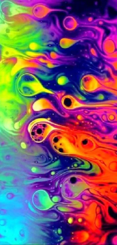 Vibrant rainbow swirl abstract mobile wallpaper with psychedelic colors.