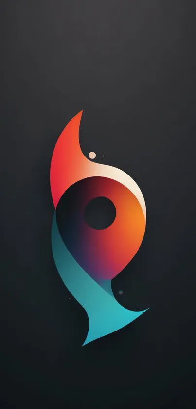 Dynamic abstract design with colorful shapes on dark background.