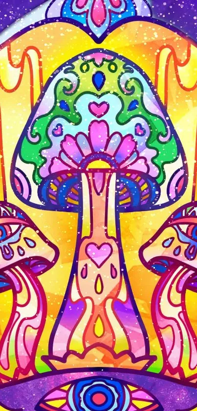 Colorful abstract mushroom art with psychedelic patterns.