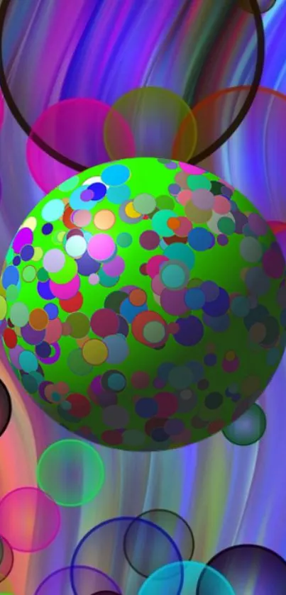 Abstract vibrant wallpaper with a colorful orb and rainbow hues.