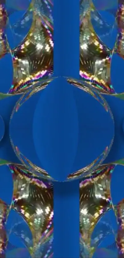 Vibrant abstract pattern with blue and metallic accents.