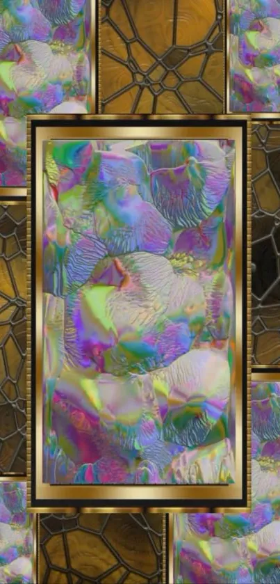 Colorful abstract wallpaper with golden frames.