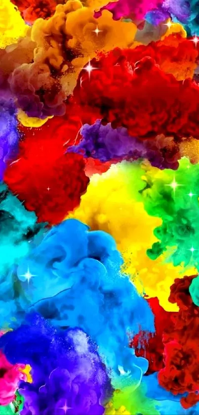 Vibrant and colorful abstract mobile wallpaper with splashes of red, blue, and yellow.