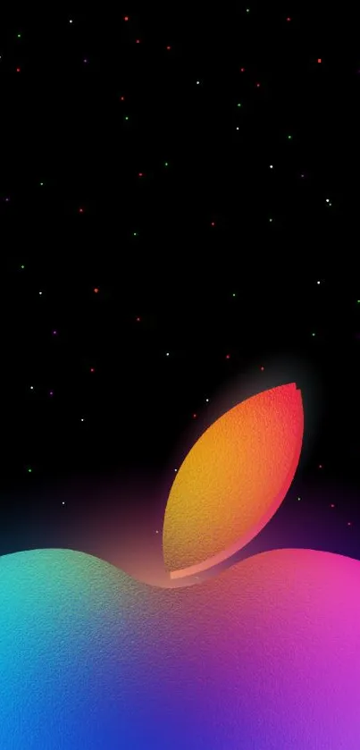 Vibrant abstract wallpaper with a colorful gradient and cosmic dots.