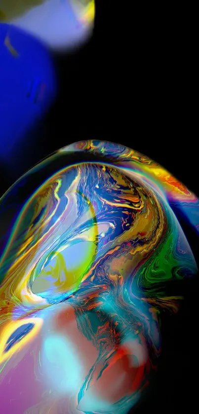 Colorful abstract mobile wallpaper with swirling vibrant patterns on a dark background.