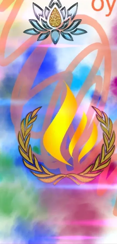 Colorful abstract wallpaper with floral and flame motifs for mobile devices.