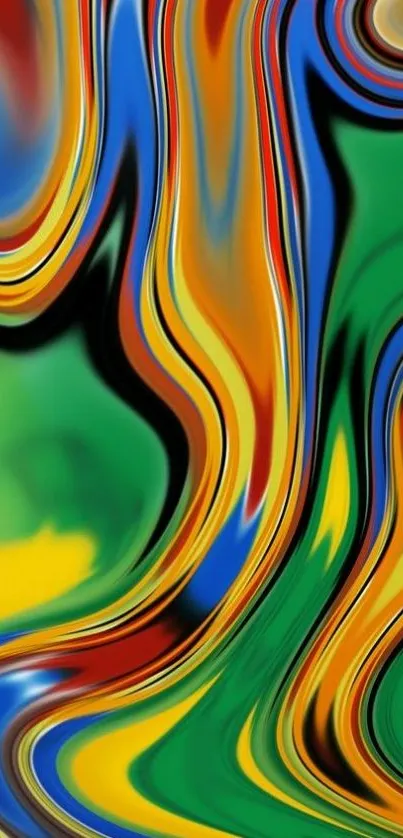 Vibrant abstract color swirl wallpaper with green, blue, yellow, and red tones.