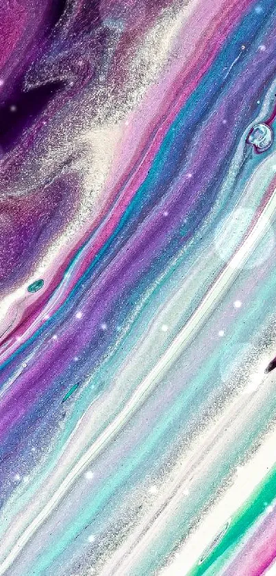 Colorful abstract wallpaper with purple, teal, and white swirls and patterns.