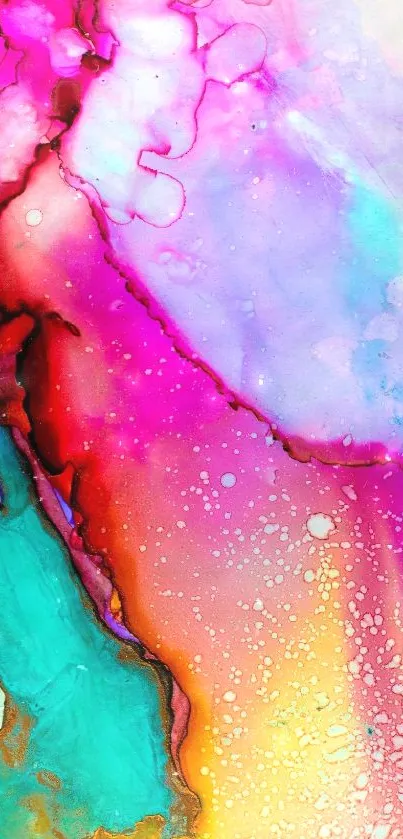 Vibrant abstract wallpaper with pink, blue, and yellow colors.