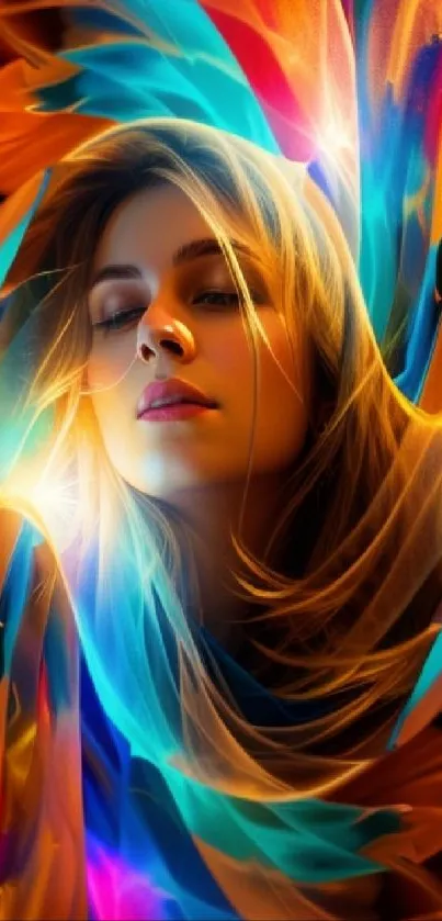 A vibrant, colorful abstract portrait wallpaper for mobile phones.