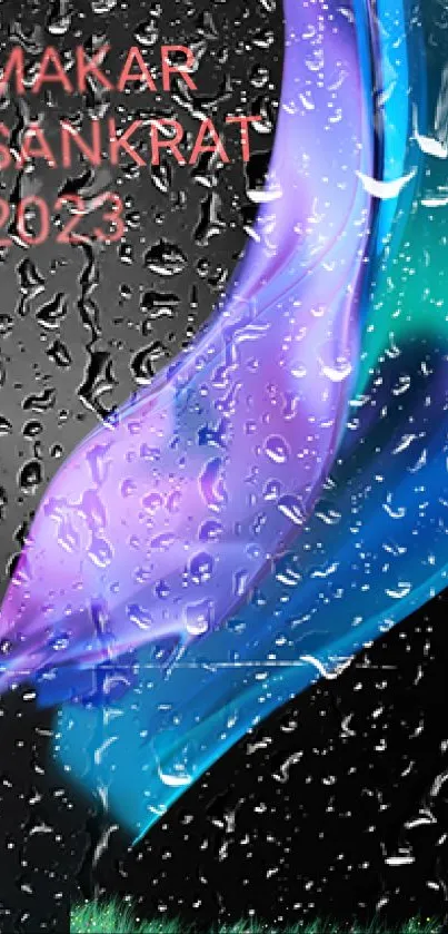 Colorful abstract wallpaper with raindrops effect and purple hues.