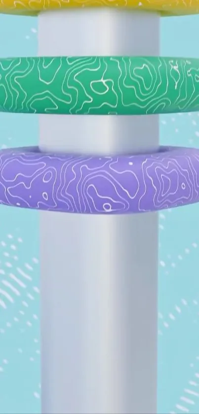 Abstract colorful rings on a light blue background.