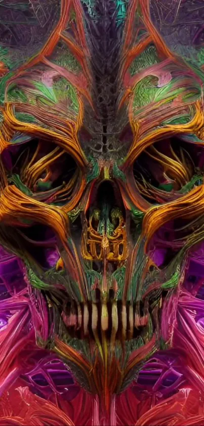 Vibrant abstract skull artwork with colorful intricate design.