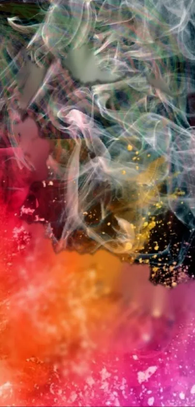 Vibrant abstract smoke wallpaper with orange, red, pink hues.