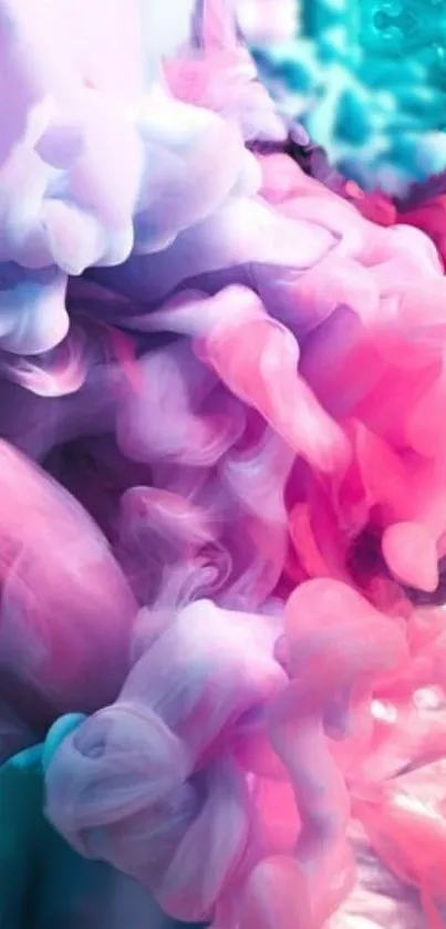 Colorful abstract smoke wallpaper with pink, purple, and teal hues.