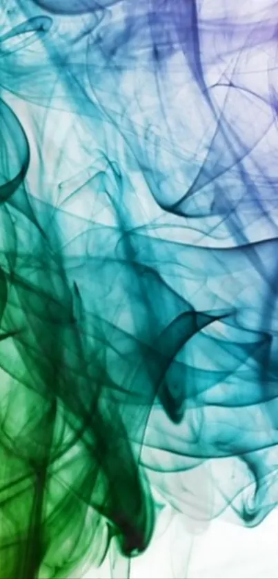 Colorful abstract smoke wallpaper with green, blue, and purple hues.