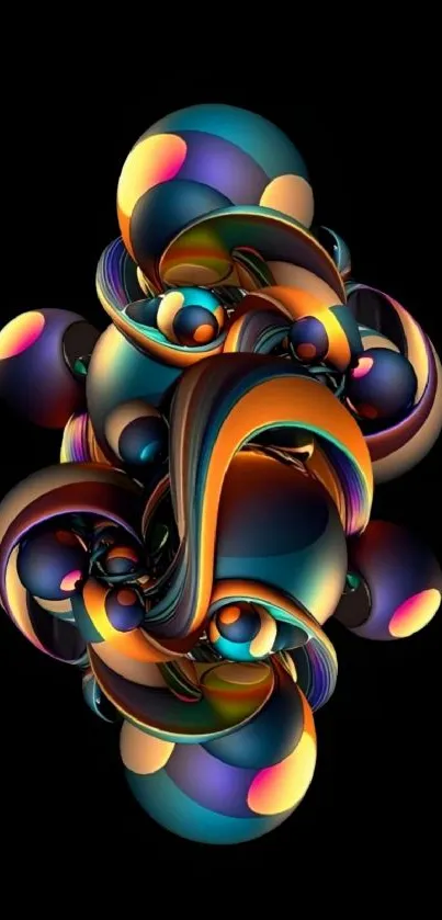 Colorful abstract spheres on black background.