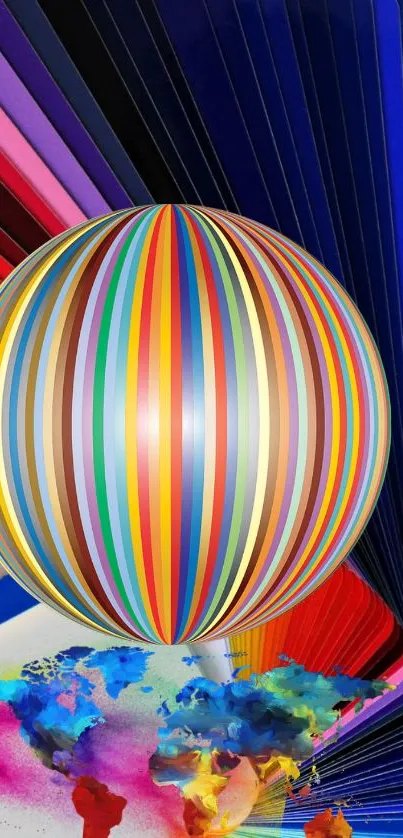 Colorful abstract sphere with artistic lines on vibrant mobile wallpaper.