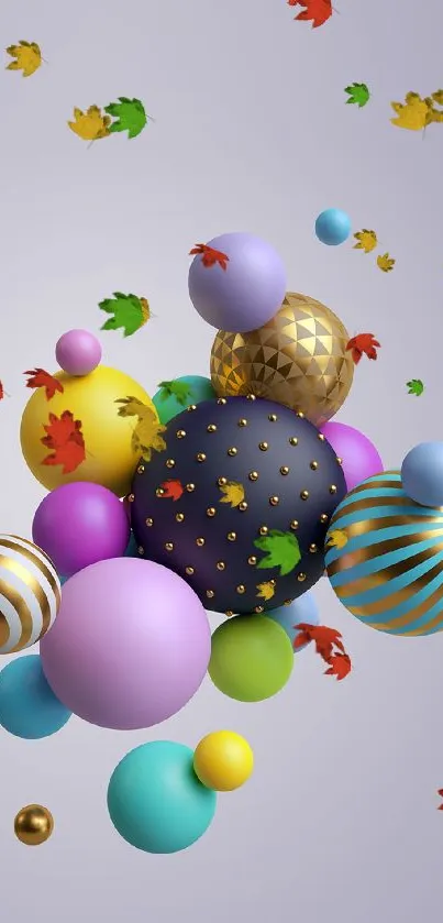 Colorful 3D spheres forming an abstract mobile wallpaper.