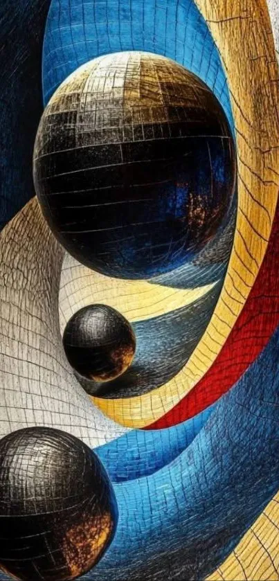 Abstract design with spheres and colorful lines.