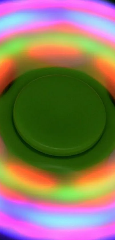 Green centered spinner with colorful neon glow.