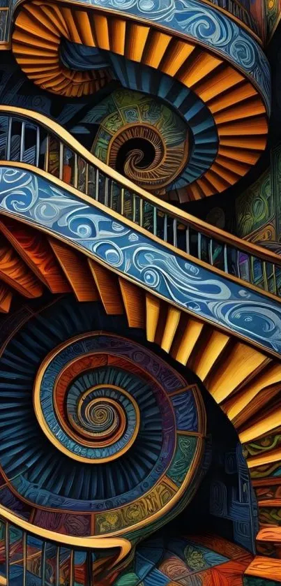 Colorful abstract spiral staircase artwork.