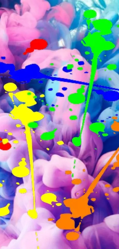 Colorful abstract wallpaper with vibrant paint splashes.