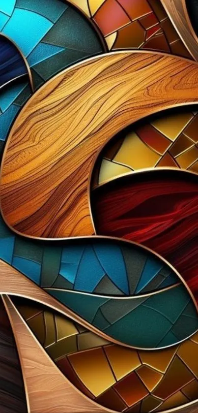 Intricate abstract stained glass design with rich colors.