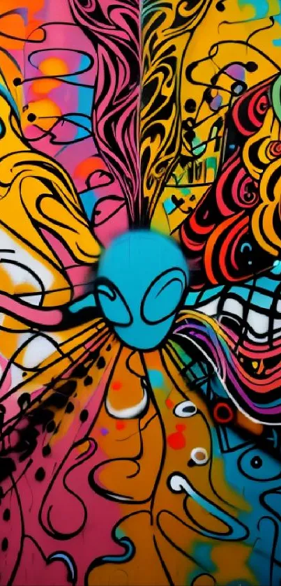 Colorful abstract street art with vibrant graffiti patterns and bold design.