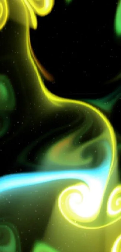 Abstract swirl wallpaper with vibrant green, yellow, and blue colors.