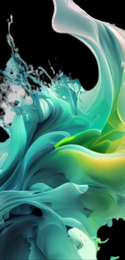 Abstract swirl with vibrant blue, green, and yellow hues on black background.