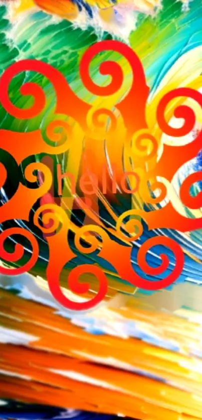 Colorful abstract swirl with red and orange hues on mobile wallpaper.