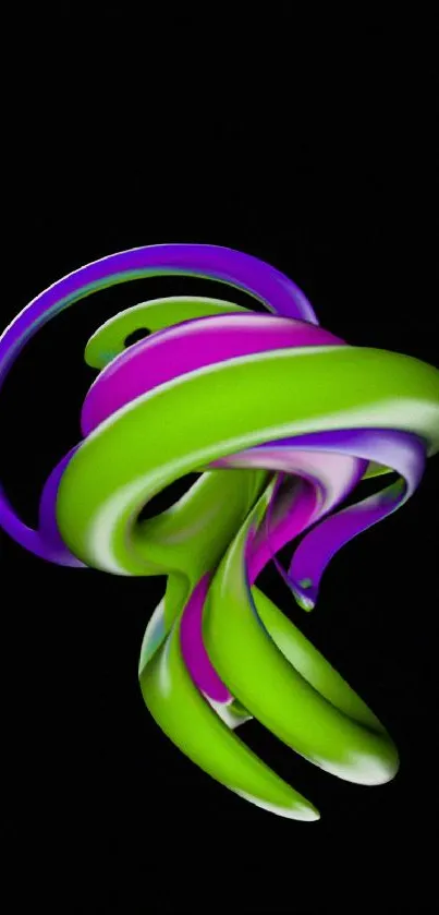 Colorful abstract swirl with green and purple on a black background wallpaper.