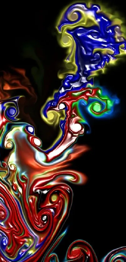 Vibrant abstract smoke art with colorful swirls on black background.