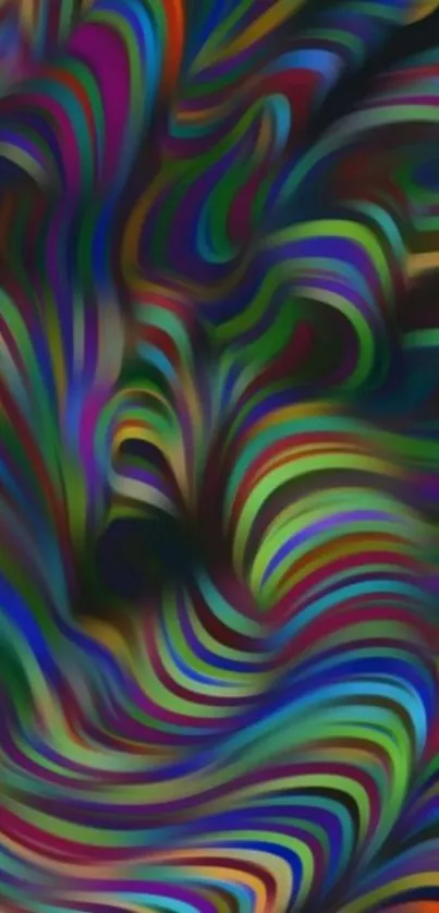 Vivid abstract swirl wallpaper with colorful wave patterns.