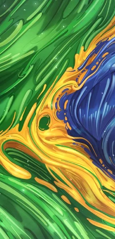 Colorful abstract swirl wallpaper with green, blue, and yellow hues.