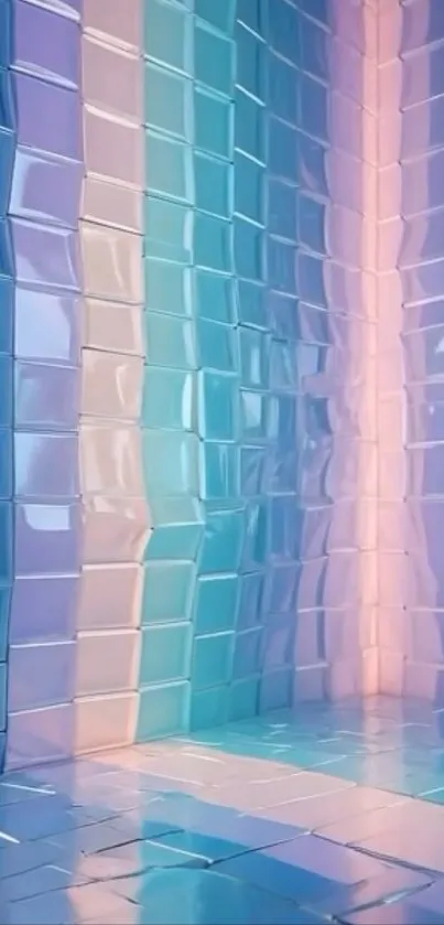 Abstract wallpaper with glossy pastel tiles in pink, blue, and purple shades.