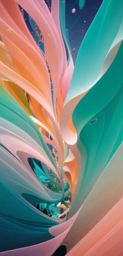 Vibrant teal and orange abstract wave design wallpaper.