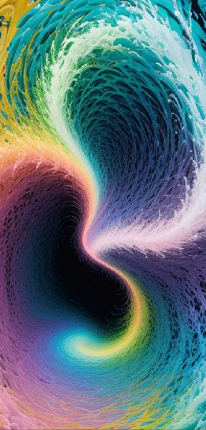 Colorful abstract wallpaper with swirling wave patterns.