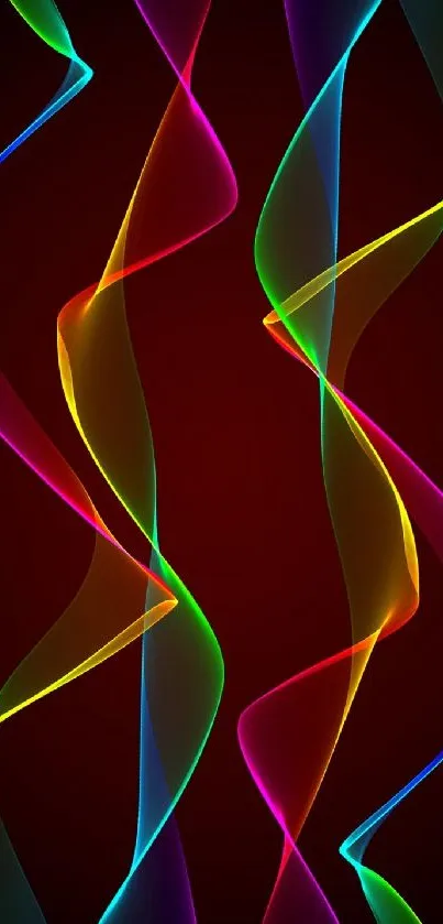 Colorful neon wave design on dark background wallpaper.