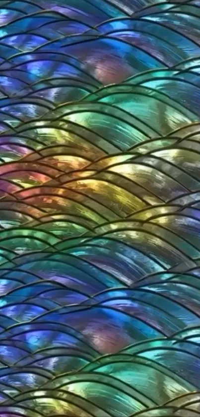 Colorful abstract waves in a mosaic pattern wallpaper.