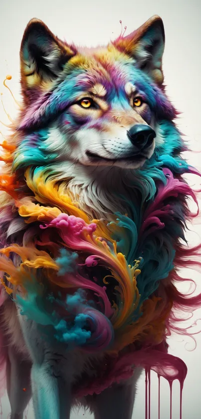 Abstract colorful wolf with vibrant flowing colors.