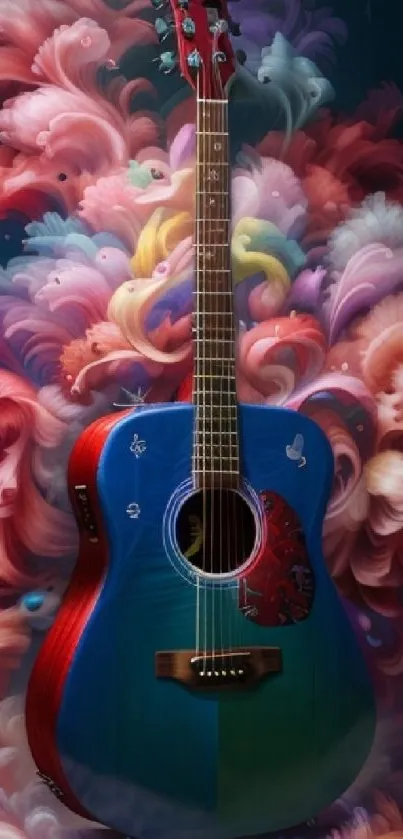 Vivid acoustic guitar with colorful swirling background.