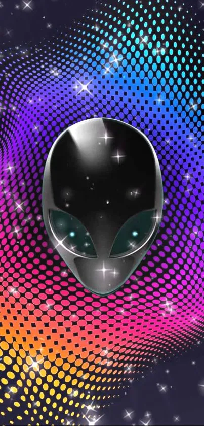 Colorful alien head with starry cosmic background.