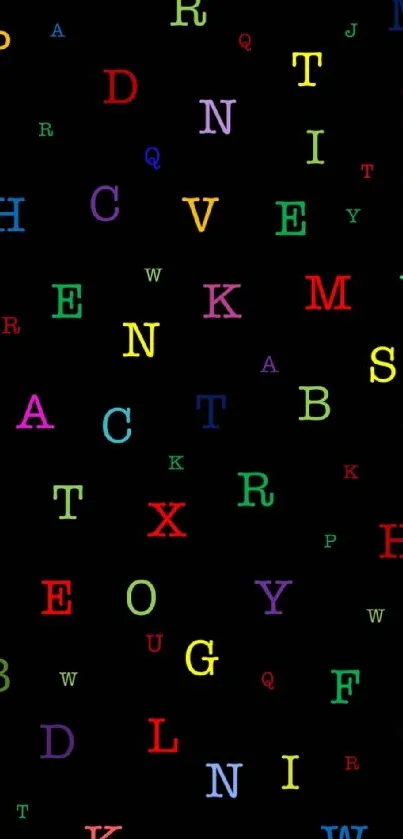 Colorful alphabet letters on black background wallpaper.